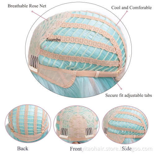 Synthetic Straight Hair Bob Cut Wig Middle Part Shoulder Length Fashion Bob Wigs for Women Colored Mint Green Cosplay Wig